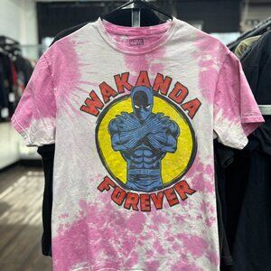 Vintage Marvel Black Panther Wakanda Forever T-Shirt | Pink Tie-Dye Medium Graph
